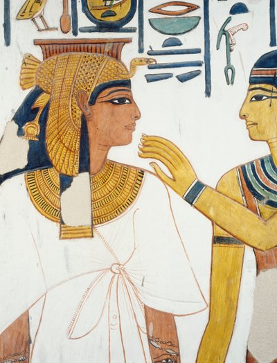 Nefertari, tanrıça İsis ile buluşuyor, fresk, dördüncü sütunun kuzey cephesi, mezar odası, Nefertari Mezarı (QV66), Kraliçeler Vadisi, Thebes (Unesco Dünya Mirası Listesi) by Egyptian 19th Dynasty