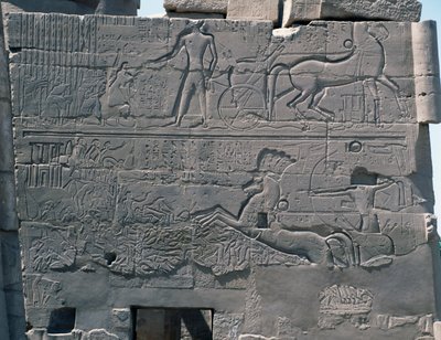 Seti I#39;in Filistin#39;e karşı savaşı, kabartma, Büyük Hipostil Salonu#39;nun doğu dış duvarı, Karnak tapınak kompleksi (Unesco Dünya Mirası Listesi) by Egyptian 19th Dynasty