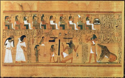 Kalbin Gerçeğin Tüyüne Karşı Tartılması, Yazıcının Ölüleri Kitabından Herhangi biri, MÖ 1250 dolayları (boyalı papirüs) by Egyptian 19th Dynasty