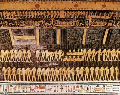 Ramses VI Mezarı (MÖ 1143-1136) Yeni Krallık (duvar resmi) mezar odasının tavanından Günün Kitabından detay by Egyptian 20th Dynasty
