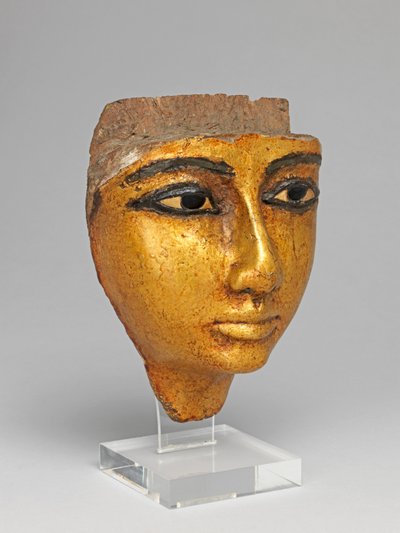 Gözleri ve kaşları işlemeli, yaldızlı bir tabuttan yüz by Egyptian 20th Dynasty