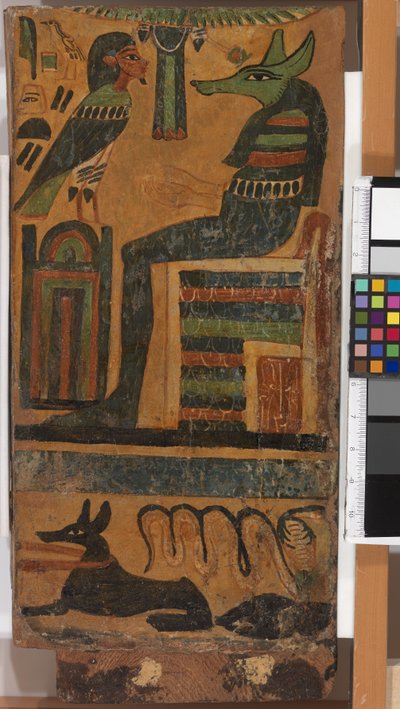 Anubis ve Merhumun Ruhu, bir lahitten (panel) by Egyptian 26th Dynasty