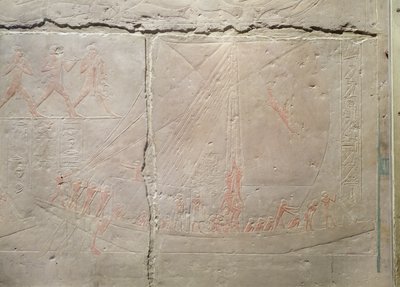 Eski Krallık, Akhethotep Mastaba'sından bir tekne yolculuğunu betimleyen kabartma, MÖ 2400 dolayları (boyalı kireçtaşı) by Egyptian 5th Dynasty