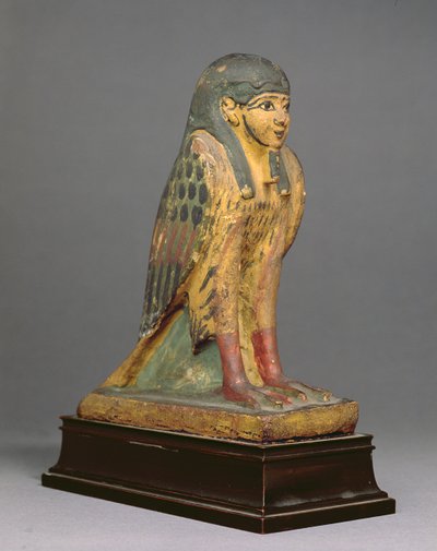 İnsan başlı Ba kuşu (gessoed ve boyalı ahşap) by Egyptian Ptolemaic Period