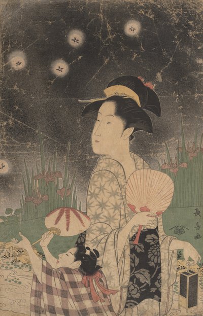 Ateşböceklerini Yakalayan Kadın ve Çocuk, ca. 1793. by Eishōsai Chōki