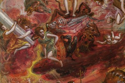 Portatif sunak: Hristiyan Şövalyesinin bir alegorisini tasvir eden orta panel, 2384586 detayı (panelde tempera grassa) by El Greco