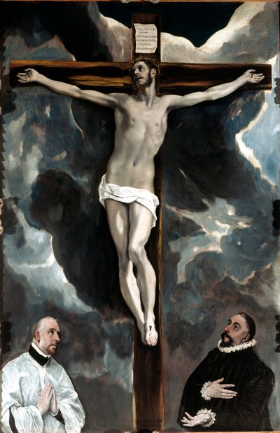 İki bağışçı tarafından çarmıha gerilmiş İsa tapınıyor (resim by El Greco
