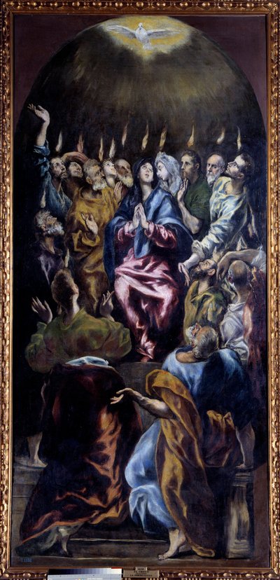 Domenikos Theotokopoulos'un El Greco (1541-1614) tarafından yapılan Pentekost Tablosu, 17. yüzyıl Güneşi. 2,75x1,27 m Madrid, Prado Müzesi - Pentekost. El Greco olarak bilinen Domenikos Theotokopoulos'un tablosu (1541-1614) by El Greco