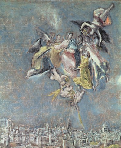 Toledo Kasabasının Görünümü ve Haritası, meleklerin detayı tuval üzerine yağlı boya 124615 detayı by El Greco