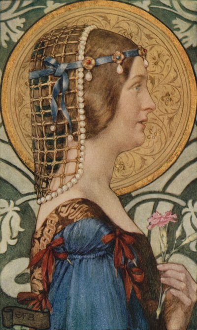 O Küçük Başını Soluk Altın Bir Arka Plan Üzerine Boyansaydı (renkli lito) by Eleanor Fortescue Brickdale
