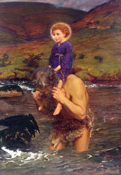 Aziz Christopher Mesih Çocuğunu Taşırken (tuval üzerine yağlı boya) by Eleanor Fortescue Brickdale