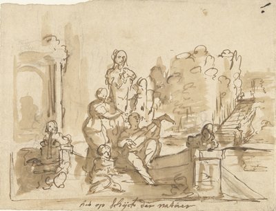 Bir bahçede müzik yapan figürlerle alegori by Elias van Nijmegen