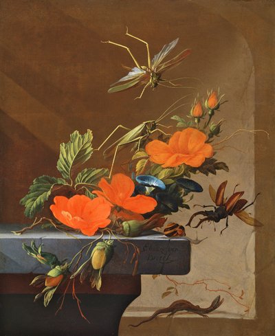 Çekirge, Geyik Böceği ve Kertenkele ile Gül, Sabah Zaferi ve Fındık Buketi by Elias van den Broeck