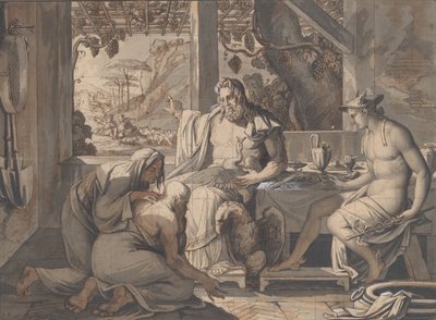 Jüpiter ve Merkür, 1809'da Philemon ve Baucis'e kendilerini gösterirler. by Elie Honore Montagny