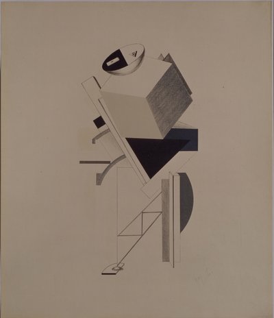 Güçlü adam. A. Kruchenykh, 1920-1921 tarafından Güneşe Karşı Zafer operası için heykelcik by Eliezer Markowich Lissitzky