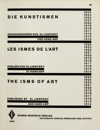 Başlık sayfası: Sanatlar. Sanatın İzleri, El Lissitzky ve Hans Arp, 1925. by Eliezer Markowich Lissitzky