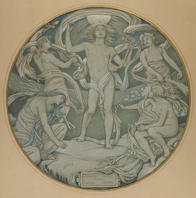 Huntington Tavan Merkez Çemberi için Karikatür: Apollo ve Görevliler by Elihu Vedder