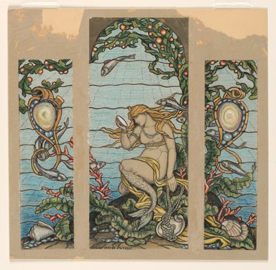 Çizim, "Denizkızı Penceresi", A.H. Barney Konutu için Vitray Pencere Tasarımı, New York, NY, 1882 by Elihu Vedder