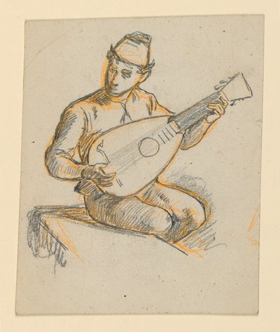Oturan çocuk ud çalıyor by Elihu Vedder
