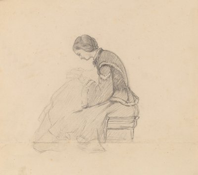 Bir Kız Okuma Çalışması, c. 1858. by Elihu Vedder