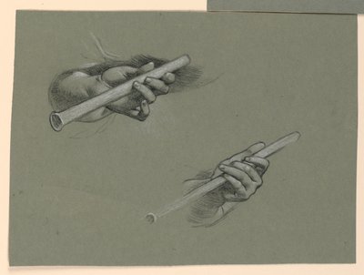 flüt tutan iki elin çalışmaları (?) by Elihu Vedder
