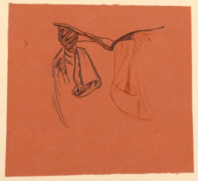 Giysilerden perdelik kumaşlarla açık bir kitap tutan eller için çalışma by Elihu Vedder