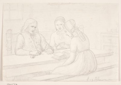 "Husandagten" için çalışma çizimi by Elisabeth Jerichau Baumann
