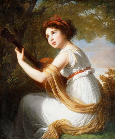 Sanatçının Kızının Portresi, dörtte üç boyunda oturmuş, Gitar Çalıyor, c.1797 by Elisabeth Louise Vigee Lebrun