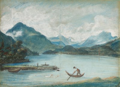 Küçük bir tekne ve iki kuğu kürek çeken bir adamla Cenevre Gölü manzarası by Elisabeth Louise Vigee Lebrun
