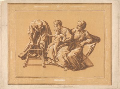 Anne, Çocuk, yaşlı adam, yürüyen bebek iskeleti üzerinde tekerlekli by Elisha Kirkall