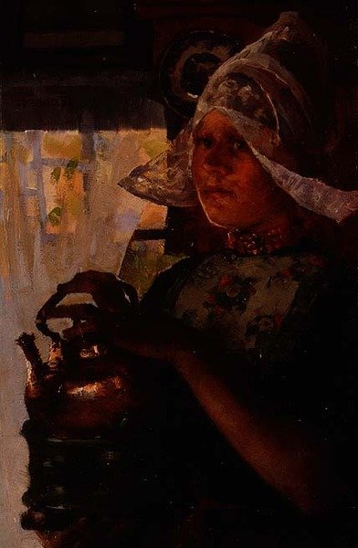 Betje, Hollandalı Kız (panelde yağlı boya) by Elizabeth Adela Stanhope Forbes