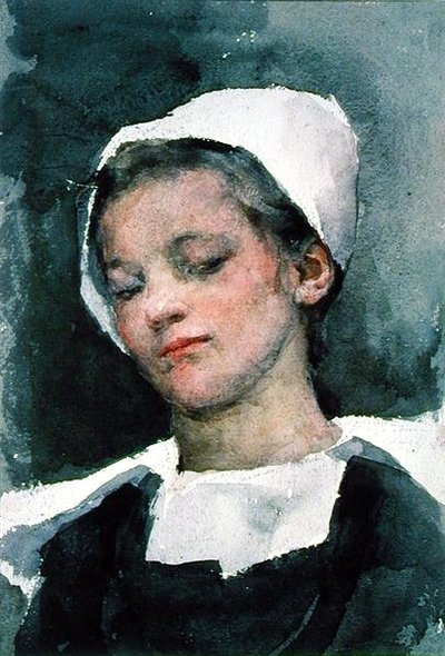 Louise, Breton Kızı (kağıt üzerine suluboya) by Elizabeth Adela Stanhope Forbes
