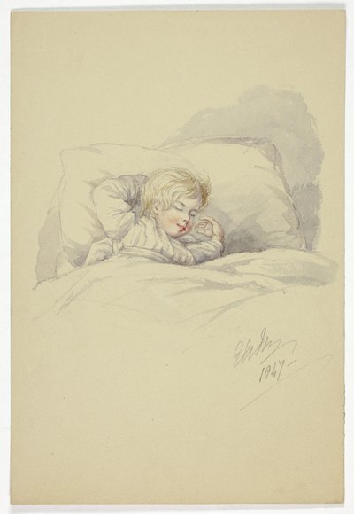 Uyuyan Çocuk (rekto) ve Rıhtımdaki Balıkçılar (verso) by Elizabeth Murray