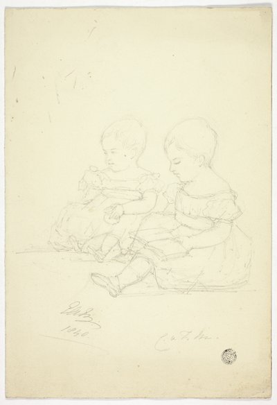 İki Oturan Kız Bebek (rekto), Natürmort ve İki Hayvan (ters) by Elizabeth Murray