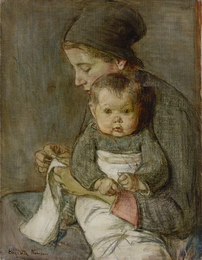 Anne ve Bebek (tuval üzerine yağlı boya) by Elizabeth Nourse