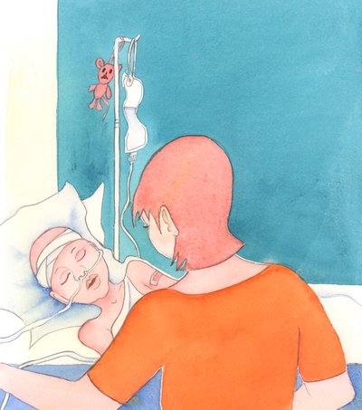 Ağır hasta çocuğu olan bir anne onu sevmeye devam ediyor, 2005 (kağıt üzerine suluboya) by Elizabeth Wang