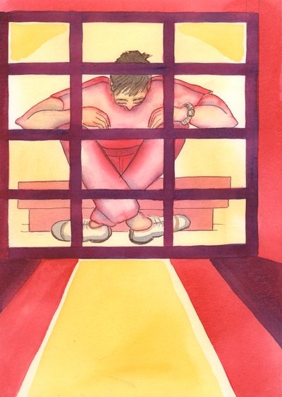 Günaha hapsolmuş bir insan, anahtarı içinde olan kafesteki bir mahkum gibidir, 2004 (kağıt üzerinde w/c) by Elizabeth Wang