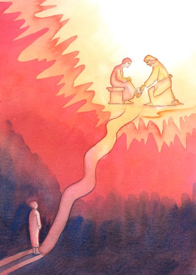Allah aşkı için komşusunu seven ve kuluna hizmet eden, zorlu bir yoldan Cennete giden, dik yokuşlarla, 2004 (kağıt üzerinde w/c) by Elizabeth Wang