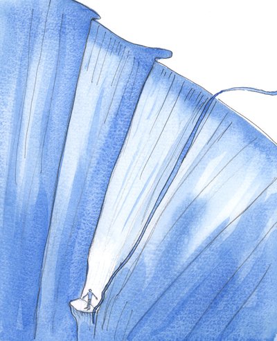 Ciddi bir günaha hapsolmuş bir kişi, uçurumun derinliklerinde küçük bir çıkıntıya hapsolmuş biri gibidir, 2005 (kağıt üzerine suluboya) by Elizabeth Wang