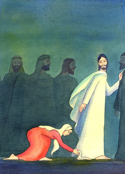 Bir kadın kendi kendine "Onun giysisinin kenarına dokunabilirsem iyileşirim" diye düşündü, 2001 (kağıt üzerinde w/c) by Elizabeth Wang