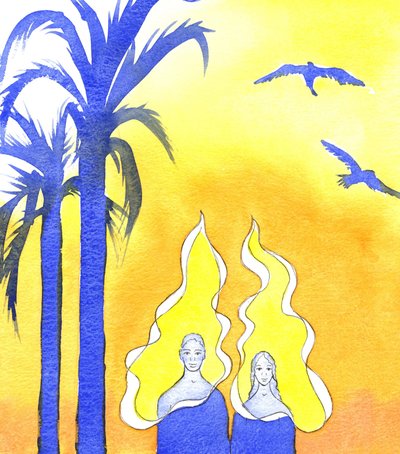 Adem ve Havva in the Garden of Eden, 2001 (kağıt üzerinde w/c) by Elizabeth Wang