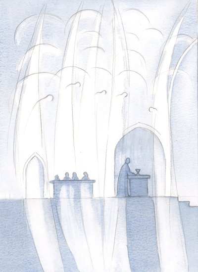 Melekler, rahibimizi ve sunağı çevrelediler, Christ Really Present, 2000 (kağıt üzerinde w/c) by Elizabeth Wang