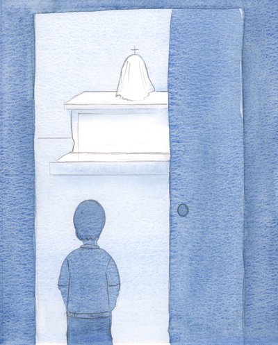 Çocukken ve bir Katolik olarak, birinin bir şapele girmeme ve çadırı görmeme izin verdiğini hatırlıyorum, 2000 (kağıt üzerinde w/c) by Elizabeth Wang