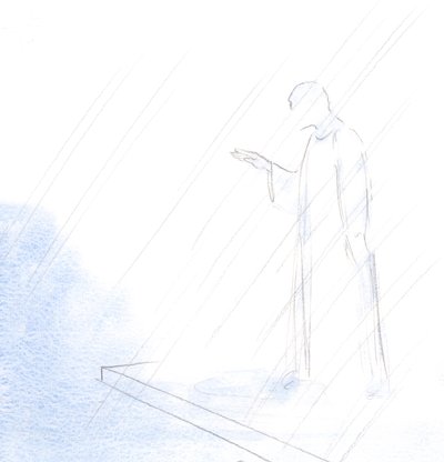 Rahip haçın kutsal işaretini yapıp bize kutsamasını verdiği gibi, Başkâhinimiz Mesih de öyle yaptı., 2001 (kağıt üzerinde w/c) by Elizabeth Wang