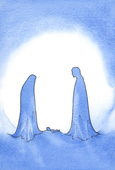 Mucizevi bebeği görünce (Annesi hala bakire kutsallığıyla önünde duruyordu) St. Joseph inancından dolayı güçlü bir şekilde ödüllendirildi., 2001 (kağıt üzerinde w/c) by Elizabeth Wang