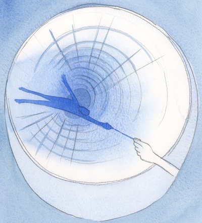 Sadece bir sadaka ipliği ve küçücük bir dua ile, derinliklere düşmüş olabilecek birini kurtarabiliriz, 2002 (kağıt üzerinde w/c) by Elizabeth Wang