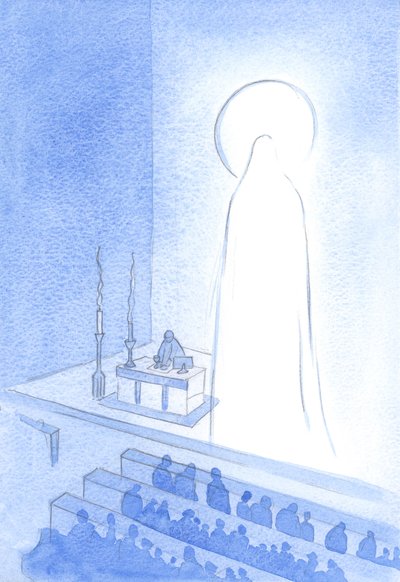 Mesih ve Kutsal Annesi yaşıyor, şimdi Cennette, şanlı. Bu şekilde yüceltilmek, görkemli ve her şekilde mükemmel olmaktır, 2001 (kağıt üzerinde w/c) by Elizabeth Wang