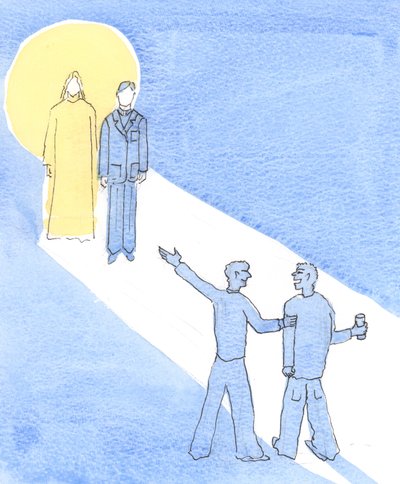 Mesih, başkalarına yaptığımız iyiliği veya kötülüğü Kendisine yapılmış sayar, 2002 (kağıt üzerinde w/c) by Elizabeth Wang