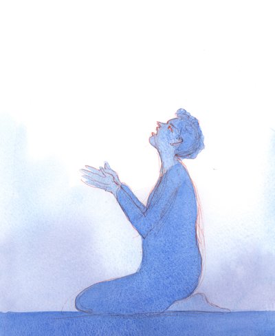 Mesih bana çarmıha gerilmeden önce omuzlarına örttüğü gibi mor bir pelerin uzattı, 2004 (kağıt üzerinde w/c) by Elizabeth Wang