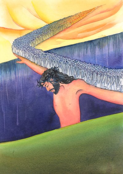 Mesih cennete giden köprümüzdür - dünyevi yaşam ile sonsuz zafer arasındaki uçurumun karşısındaki tek yol, 2000 (kağıt üzerinde w/c) by Elizabeth Wang